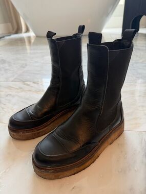 Ganni Black Leather Platform Chelsea Boots